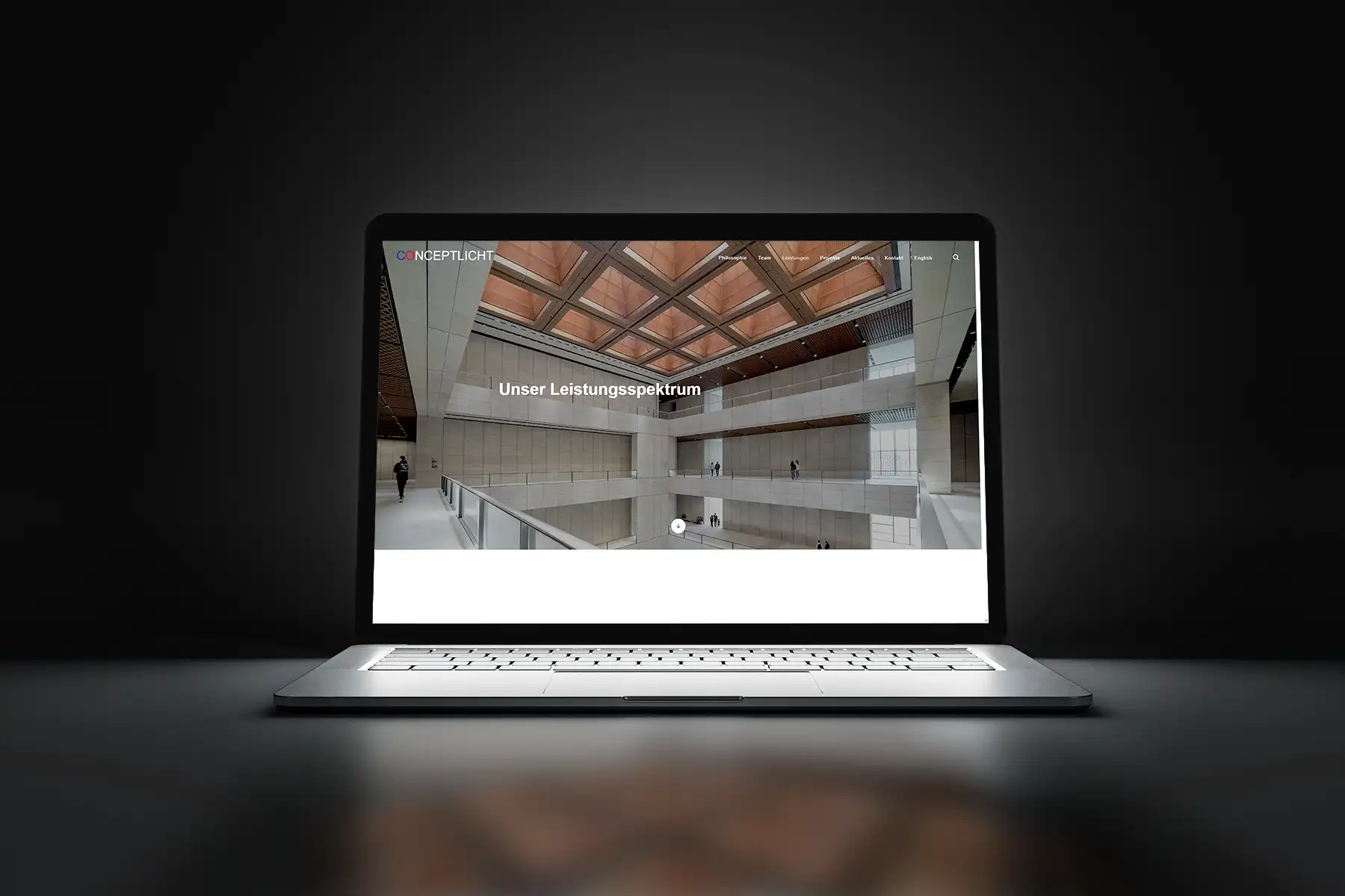 Conceptlicht Website auf Laptop